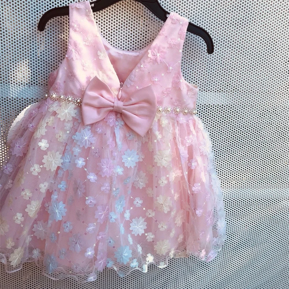 American Princess Pastel Pink Floral Pearl Waist Party Dress- Brand New w/Tags!